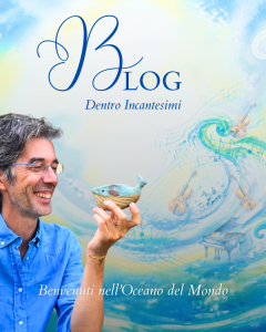 Emiliano Toso sorride a una piccola balena, tra onde ad acquerello, violini e pianoforte. Blog Dentro Incantesimi.
